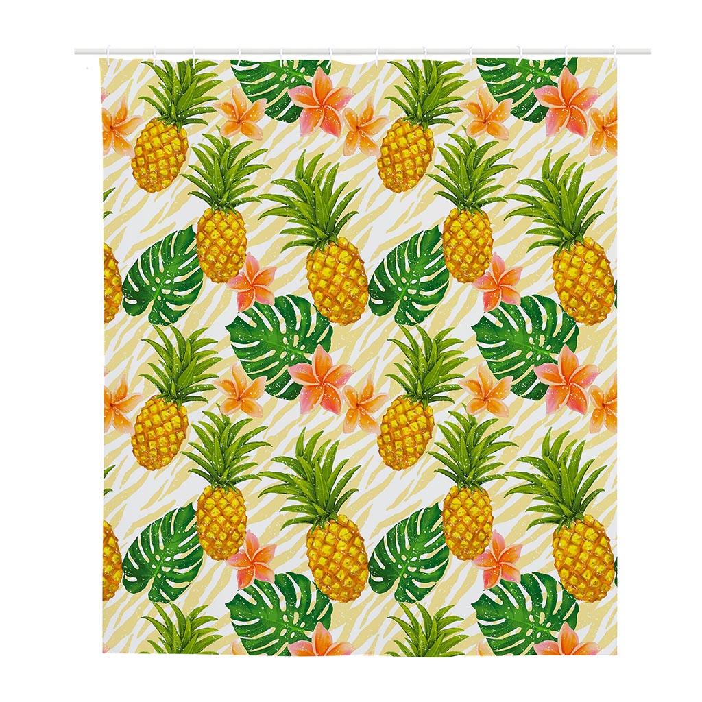 Beige Zebra Pineapple Pattern Print Polyester Shower Curtain
