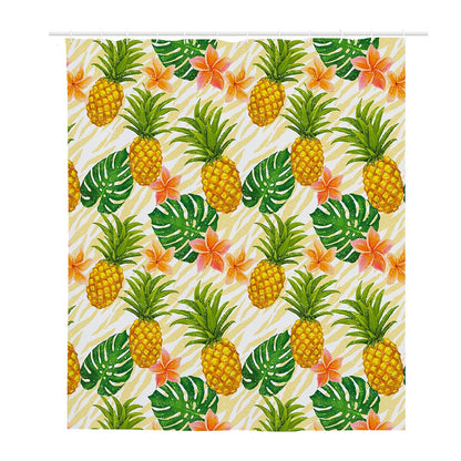 Beige Zebra Pineapple Pattern Print Polyester Shower Curtain