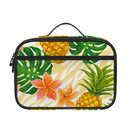 Beige Zebra Pineapple Pattern Print Portable Lunch Bag