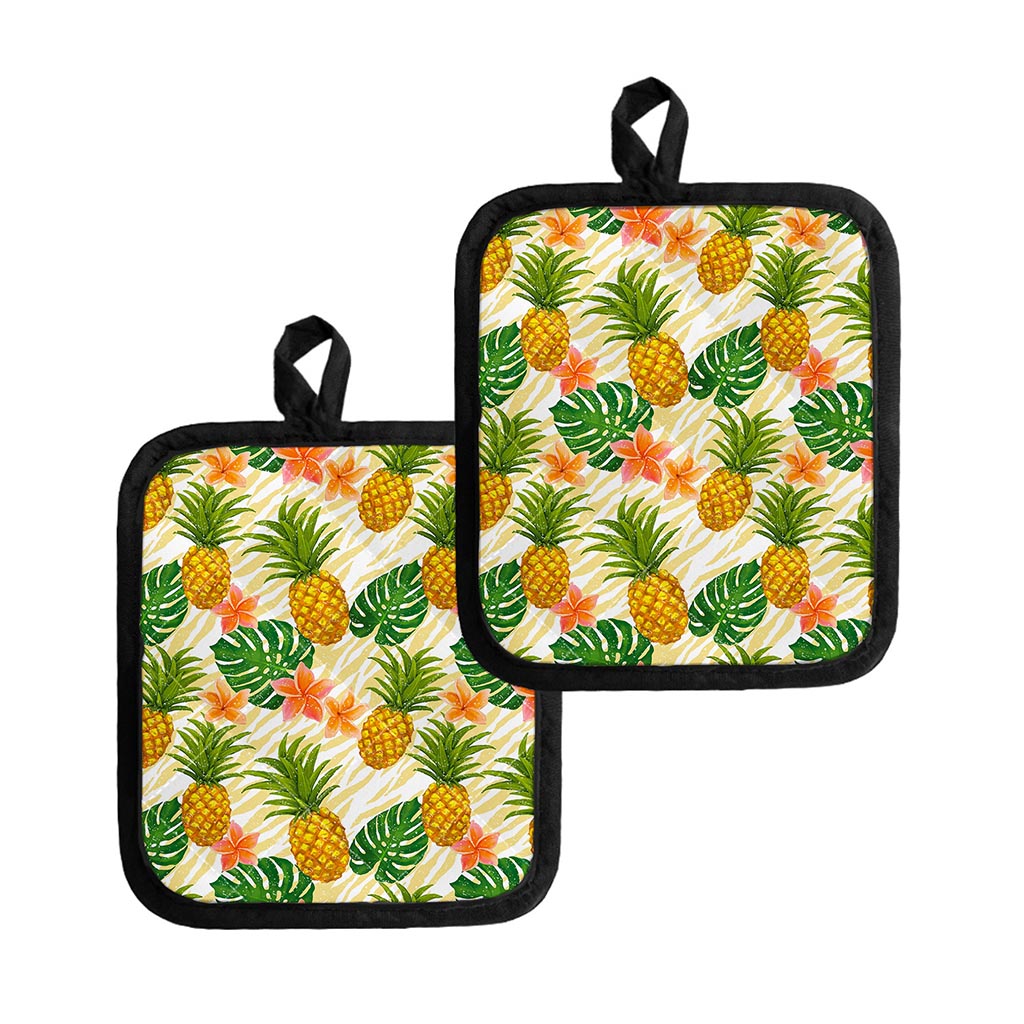 Beige Zebra Pineapple Pattern Print Pot Holders