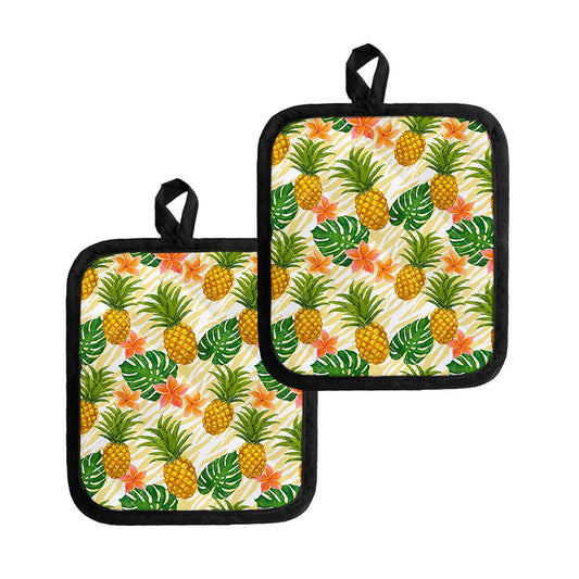 Beige Zebra Pineapple Pattern Print Pot Holders