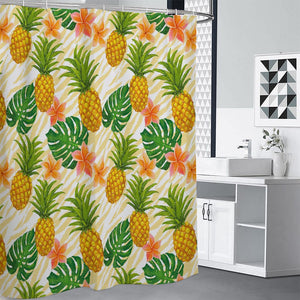 Beige Zebra Pineapple Pattern Print Premium Shower Curtain