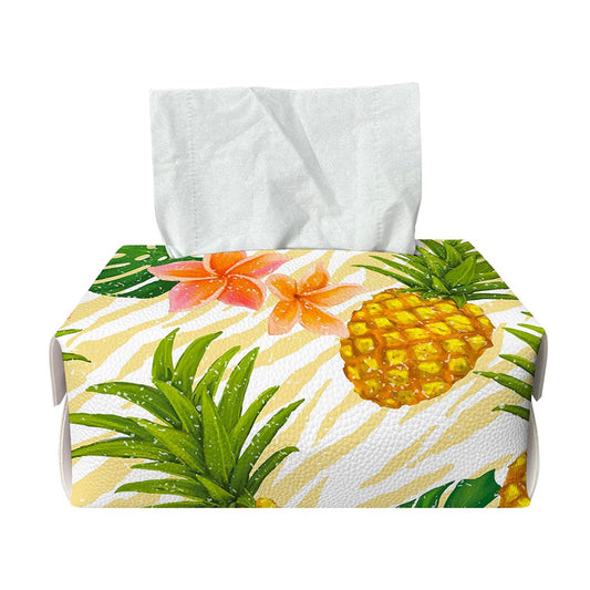 Beige Zebra Pineapple Pattern Print Rectangle Tissue Box Cover