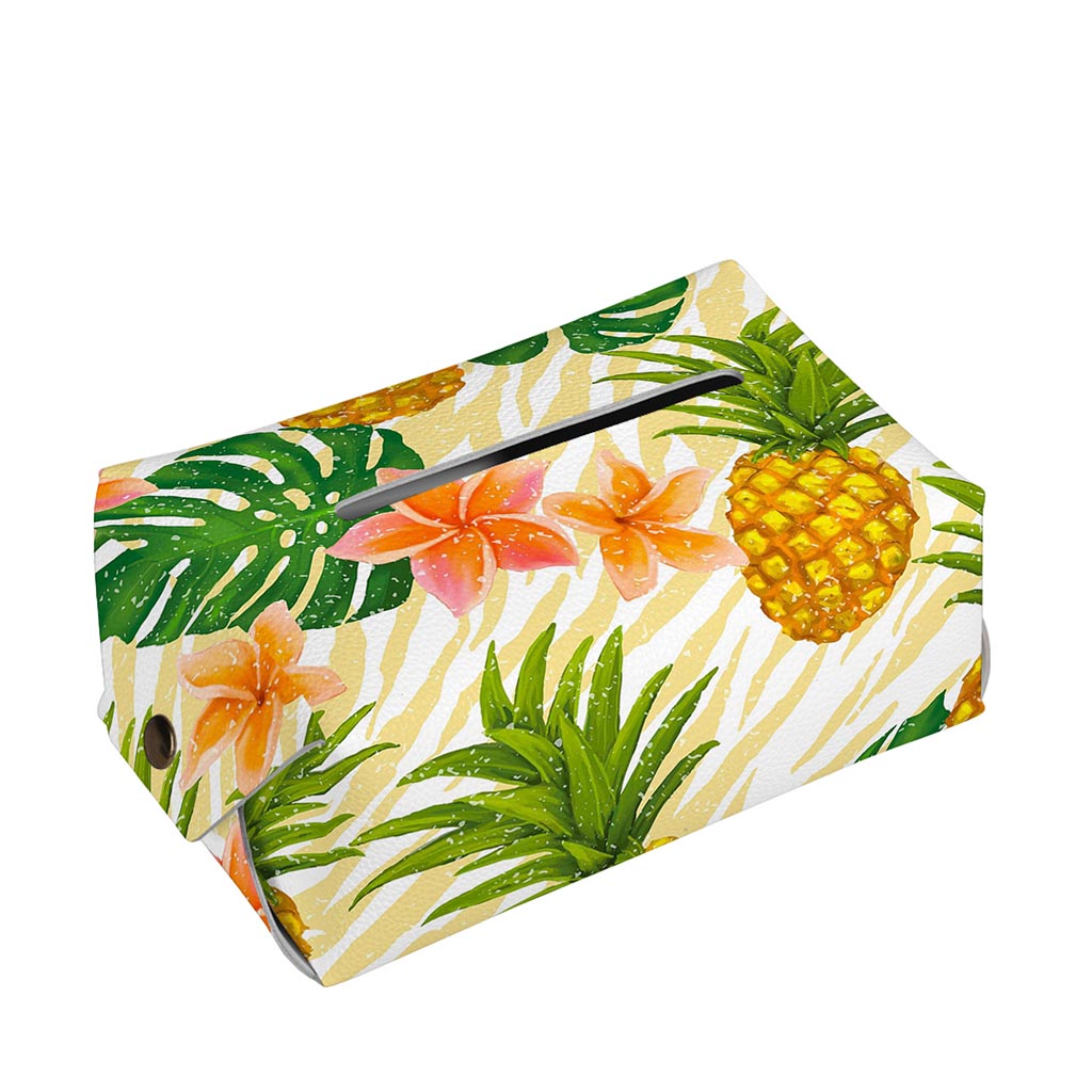 Beige Zebra Pineapple Pattern Print Rectangle Tissue Box Cover