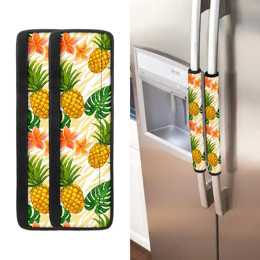 Beige Zebra Pineapple Pattern Print Refrigerator Handle Covers