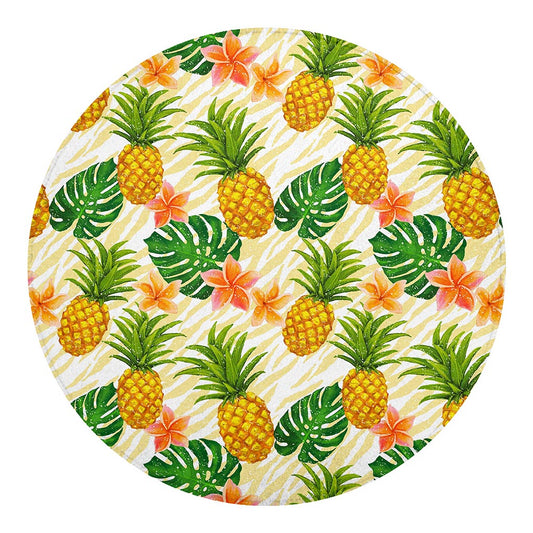 Beige Zebra Pineapple Pattern Print Round Blanket