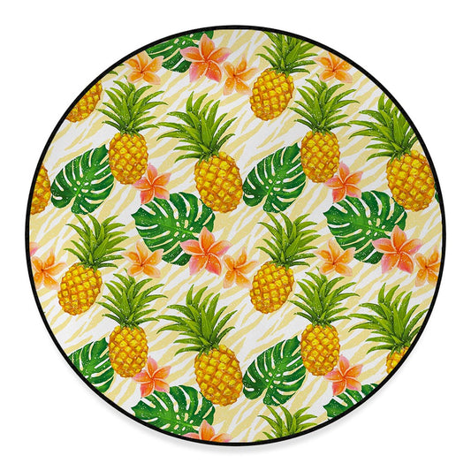 Beige Zebra Pineapple Pattern Print Round Floor Mat