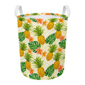 Beige Zebra Pineapple Pattern Print Round Laundry Basket