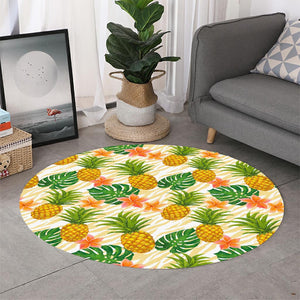 Beige Zebra Pineapple Pattern Print Round Rug