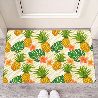 Beige Zebra Pineapple Pattern Print Rubber Doormat