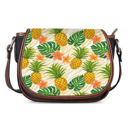 Beige Zebra Pineapple Pattern Print Saddle Bag