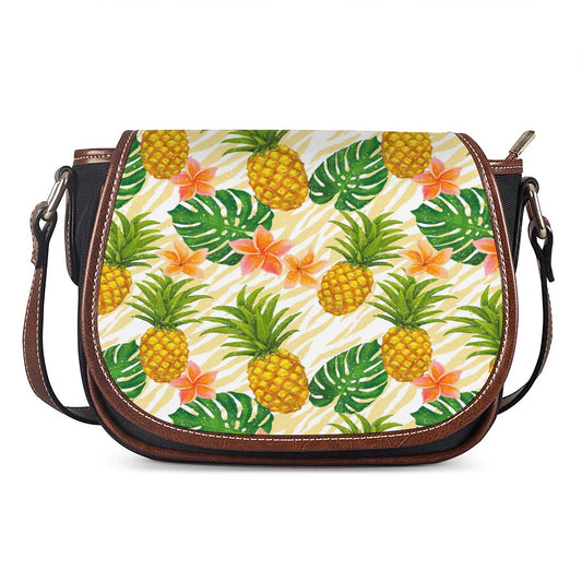 Beige Zebra Pineapple Pattern Print Saddle Bag