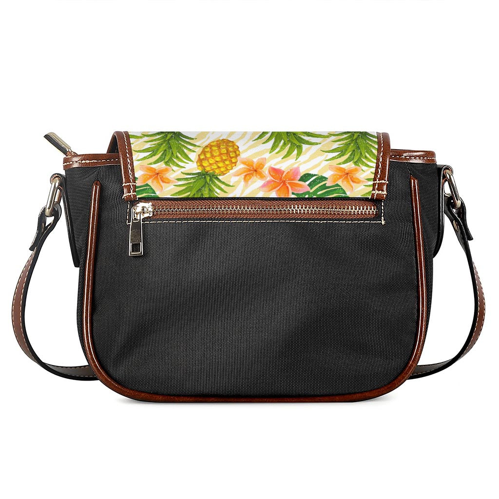 Beige Zebra Pineapple Pattern Print Saddle Bag