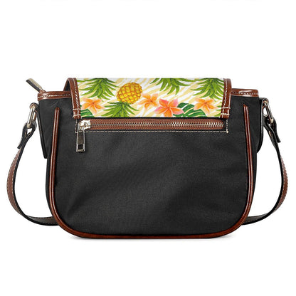 Beige Zebra Pineapple Pattern Print Saddle Bag