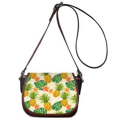 Beige Zebra Pineapple Pattern Print Saddle Bag