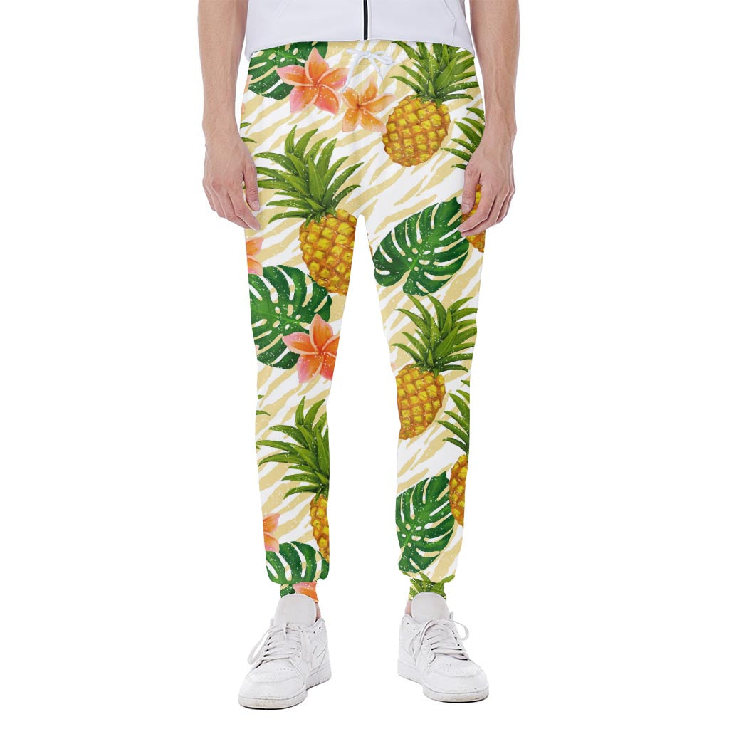 Beige Zebra Pineapple Pattern Print Scuba Joggers