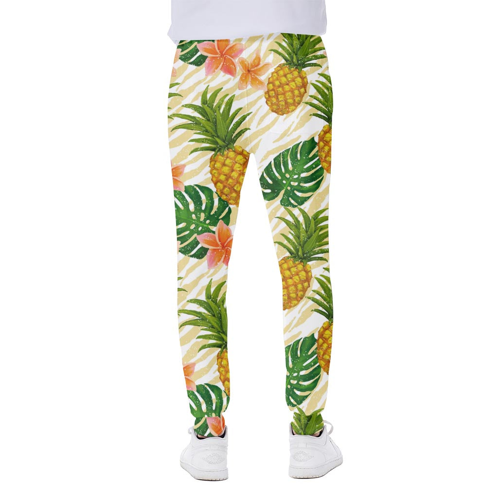 Beige Zebra Pineapple Pattern Print Scuba Joggers