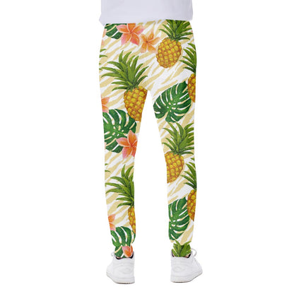 Beige Zebra Pineapple Pattern Print Scuba Joggers