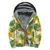 Beige Zebra Pineapple Pattern Print Sherpa Lined Zip Up Hoodie