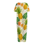Beige Zebra Pineapple Pattern Print Short Sleeve Long Nightdress