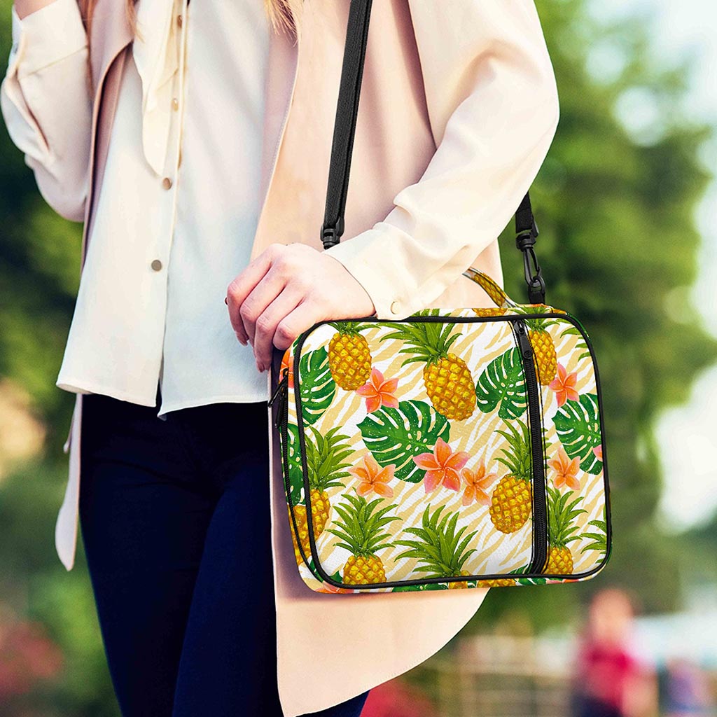 Beige Zebra Pineapple Pattern Print Shoulder Strap Bible Bag