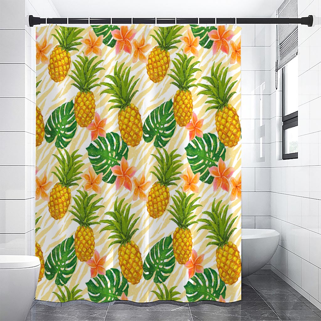 Beige Zebra Pineapple Pattern Print Shower Curtain