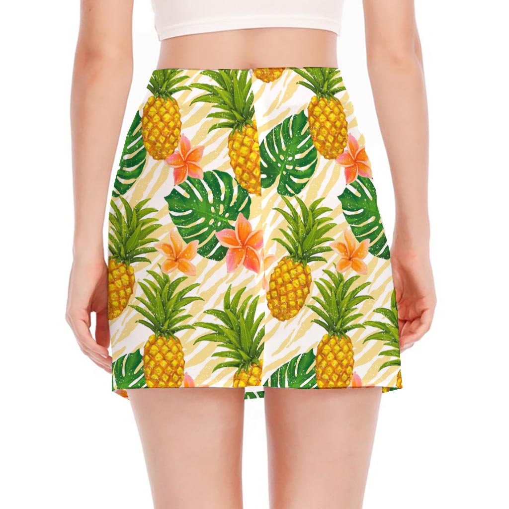 Beige Zebra Pineapple Pattern Print Side Slit Mini Skirt