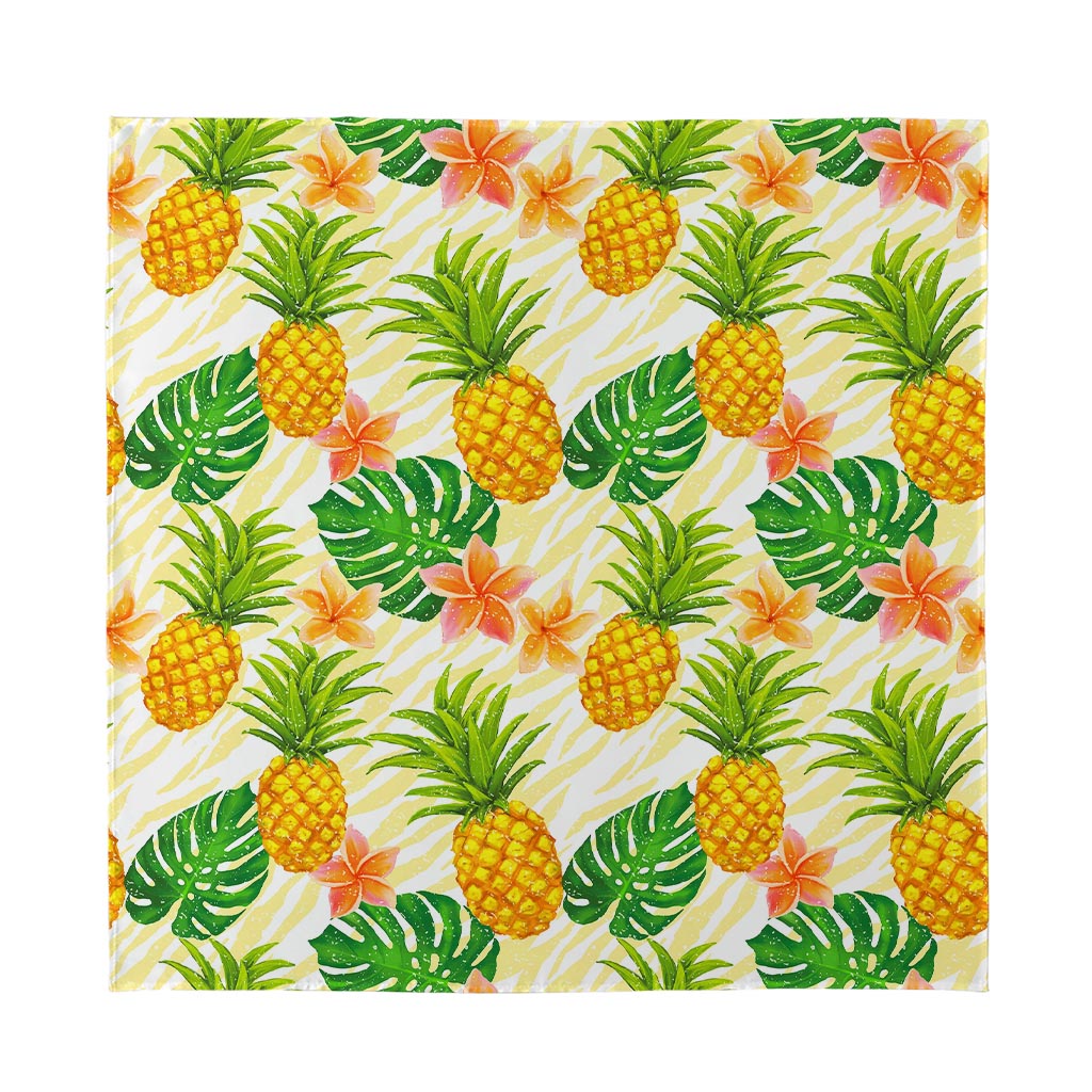 Beige Zebra Pineapple Pattern Print Silk Bandana