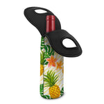 Beige Zebra Pineapple Pattern Print Single Neoprene Wine Tote