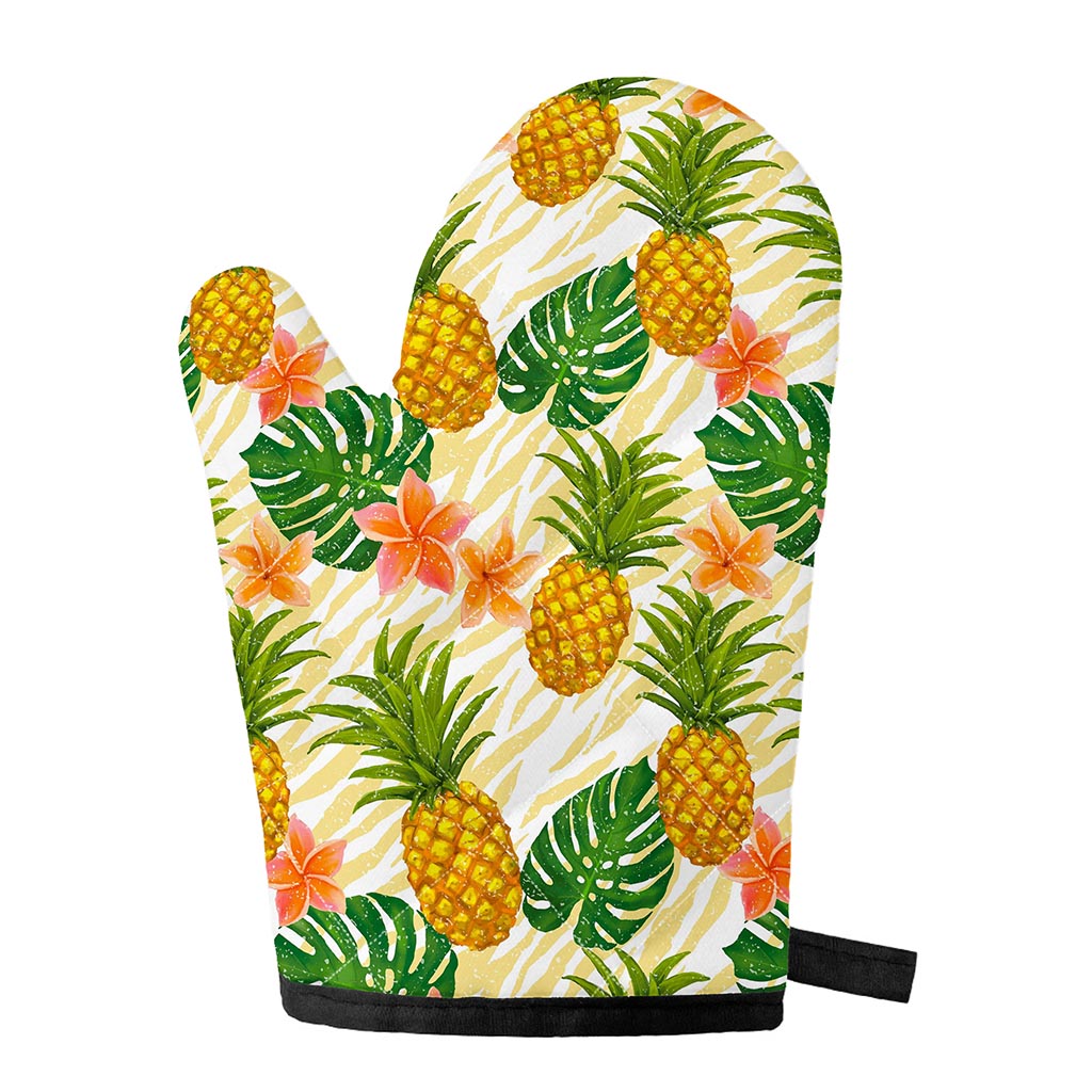 Beige Zebra Pineapple Pattern Print Single Oven Mitt