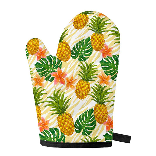 Beige Zebra Pineapple Pattern Print Single Oven Mitt