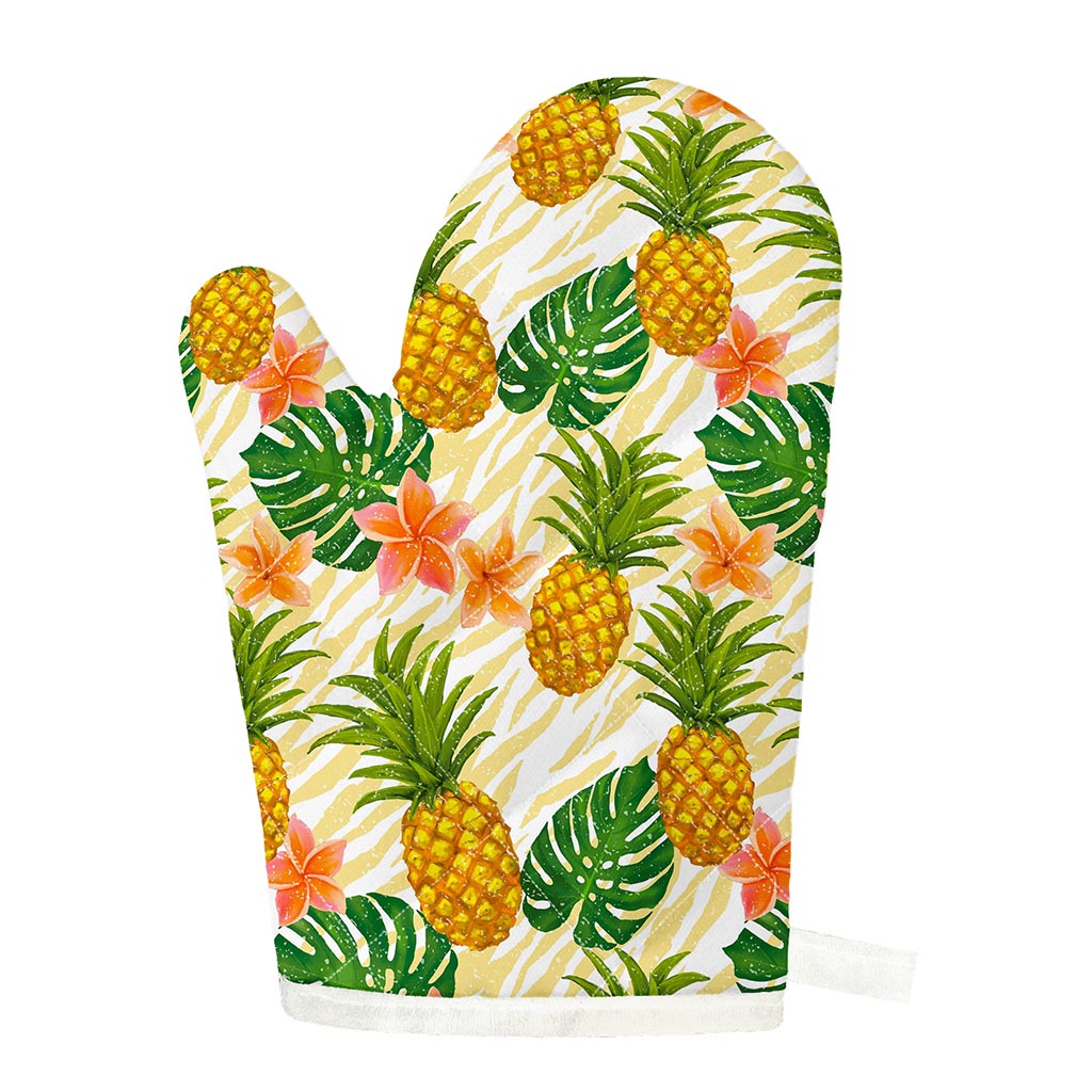 Beige Zebra Pineapple Pattern Print Single Oven Mitt