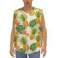 Beige Zebra Pineapple Pattern Print Sleeveless Baseball Jersey