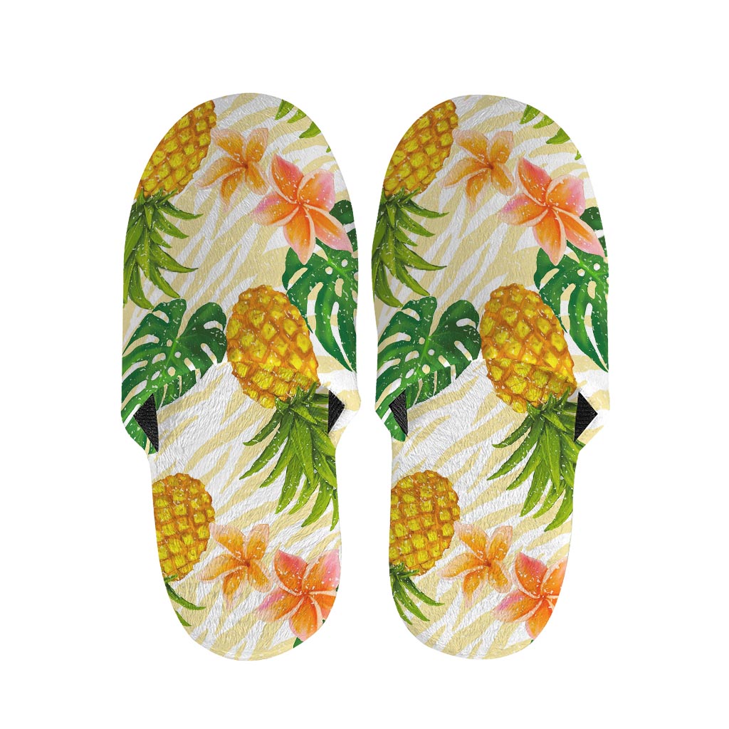 Beige Zebra Pineapple Pattern Print Slippers