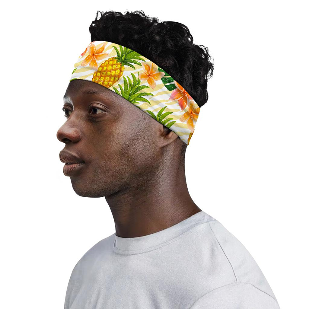 Beige Zebra Pineapple Pattern Print Sports Headband