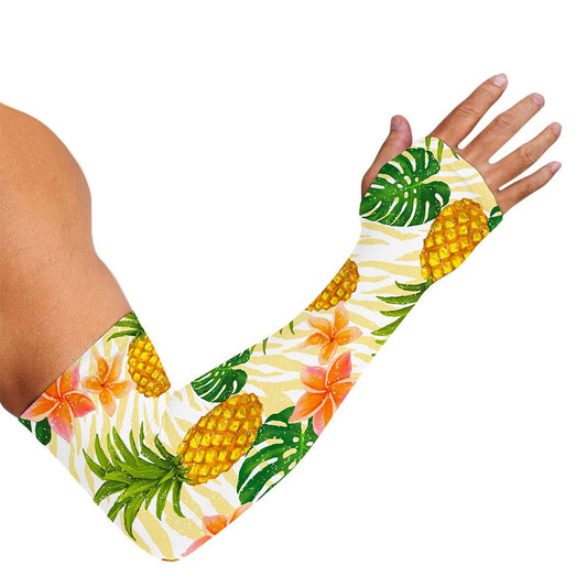 Beige Zebra Pineapple Pattern Print Sun Protection Arm Sleeves