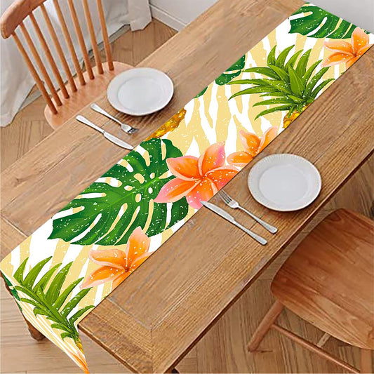 Beige Zebra Pineapple Pattern Print Table Runner