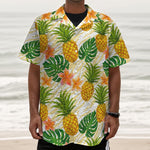 Beige Zebra Pineapple Pattern Print Textured Short Sleeve Shirt