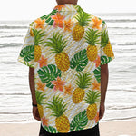 Beige Zebra Pineapple Pattern Print Textured Short Sleeve Shirt