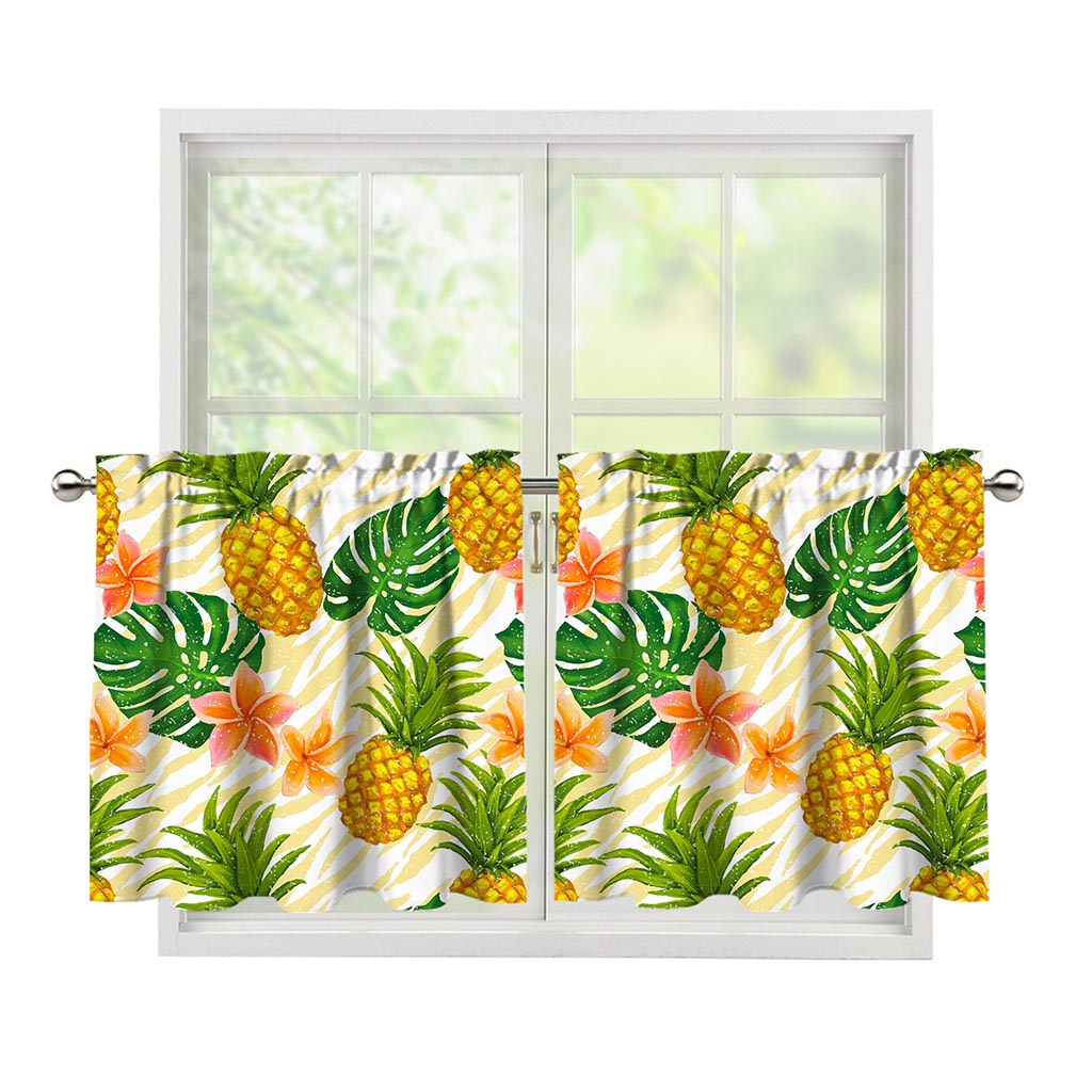 Beige Zebra Pineapple Pattern Print Tier Curtains