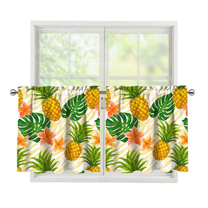 Beige Zebra Pineapple Pattern Print Tier Curtains