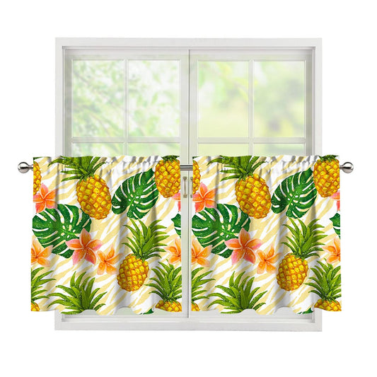 Beige Zebra Pineapple Pattern Print Tier Curtains