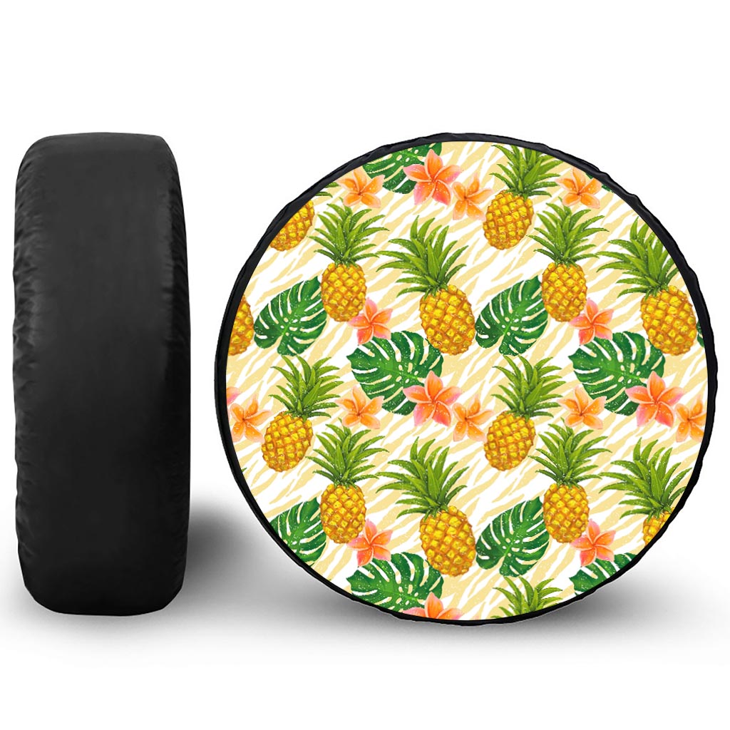 Beige Zebra Pineapple Pattern Print Tire Cover