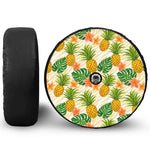 Beige Zebra Pineapple Pattern Print Tire Cover With Camera Hole