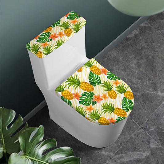 Beige Zebra Pineapple Pattern Print Toilet Lid And Tank Cover Set