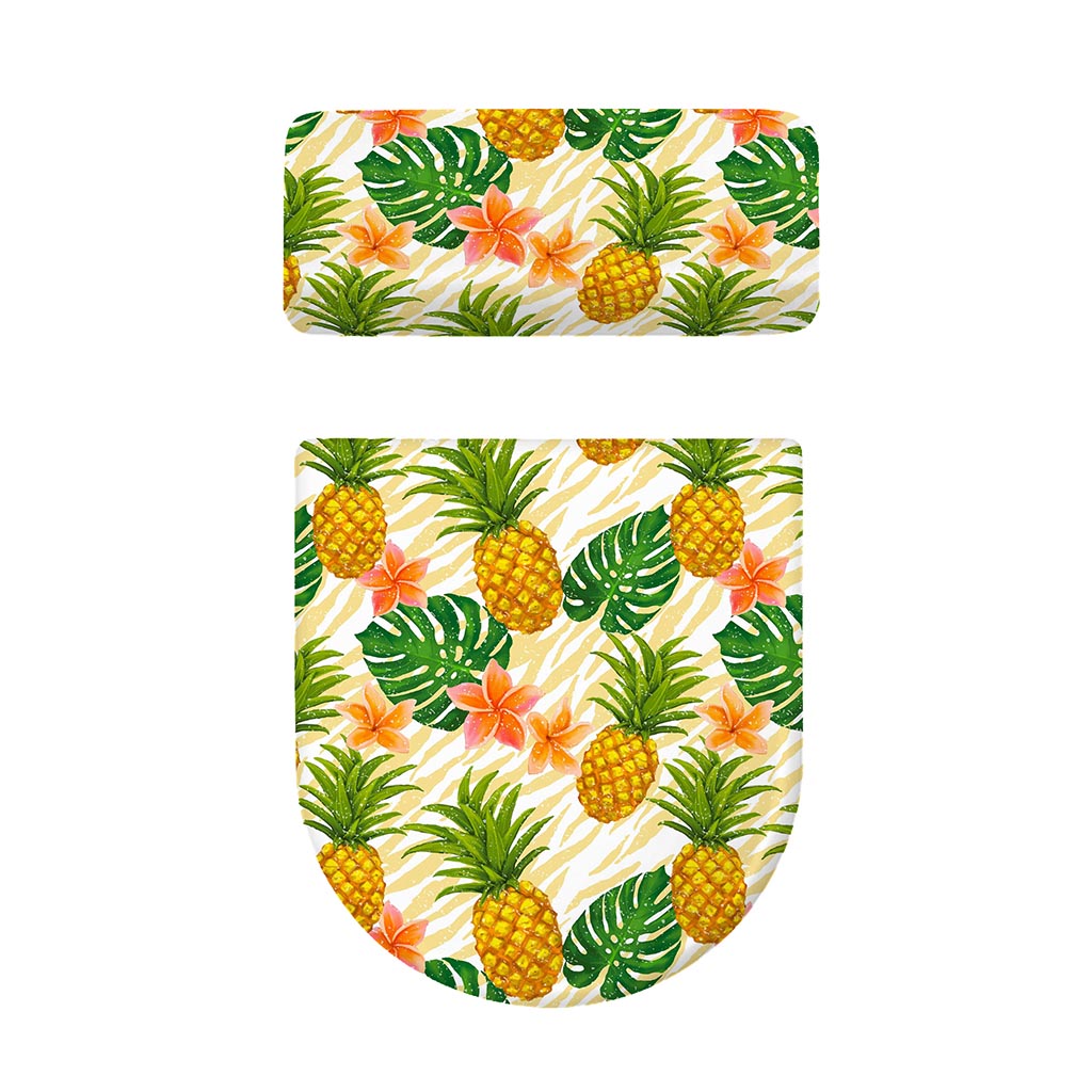 Beige Zebra Pineapple Pattern Print Toilet Lid And Tank Cover Set