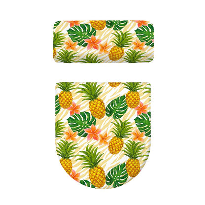 Beige Zebra Pineapple Pattern Print Toilet Lid And Tank Cover Set