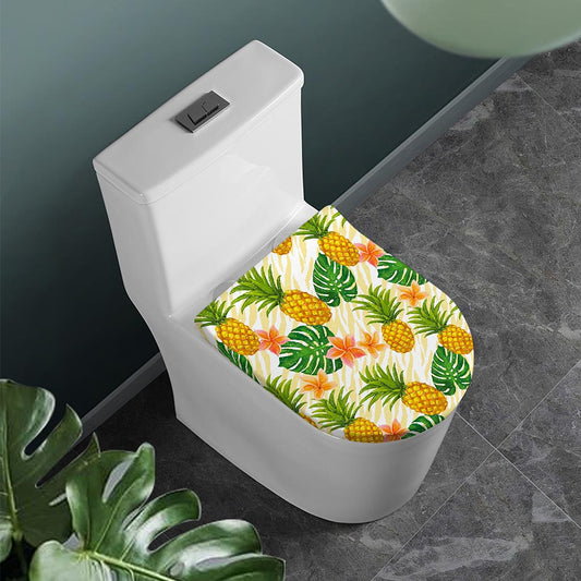 Beige Zebra Pineapple Pattern Print Toilet Lid Cover