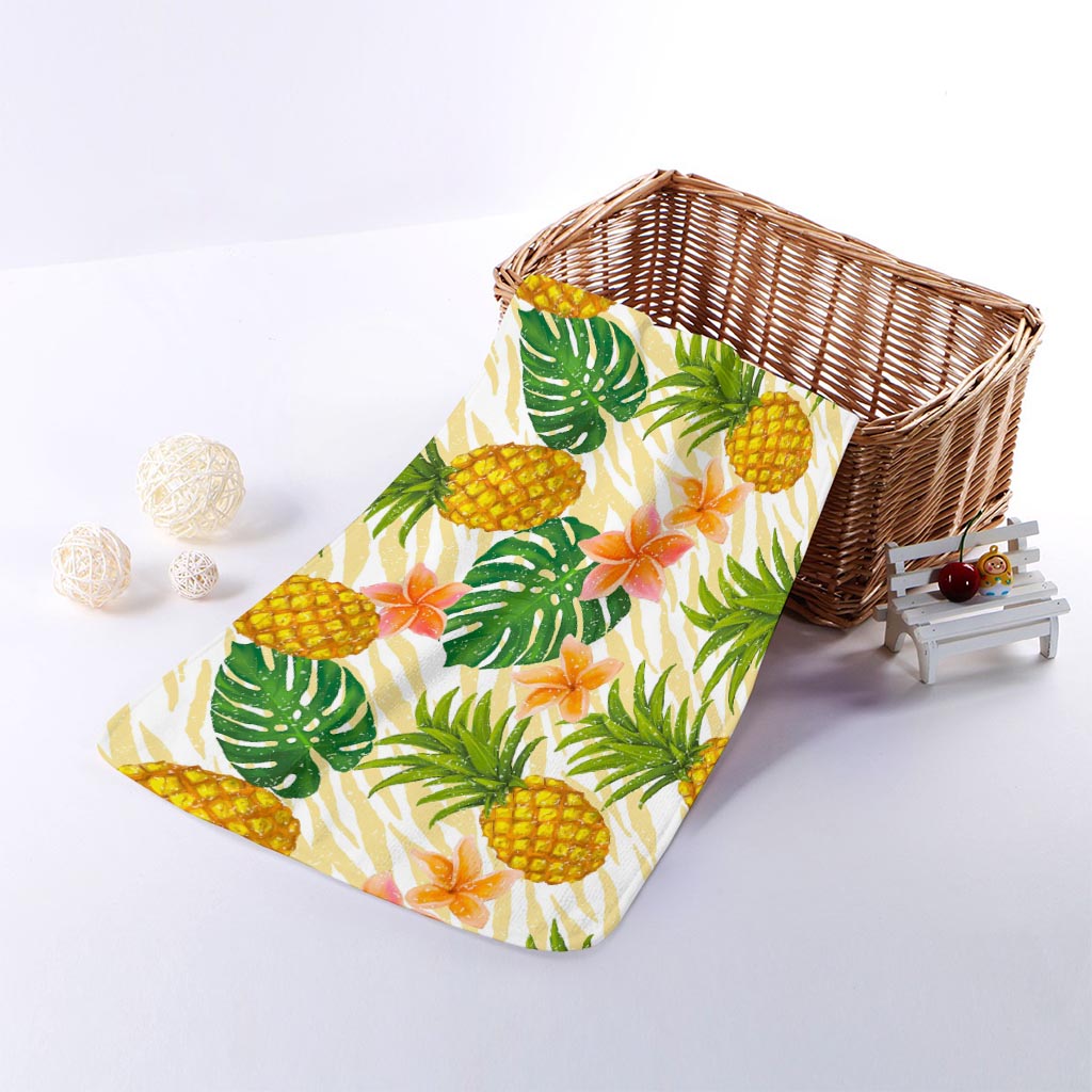 Beige Zebra Pineapple Pattern Print Towel