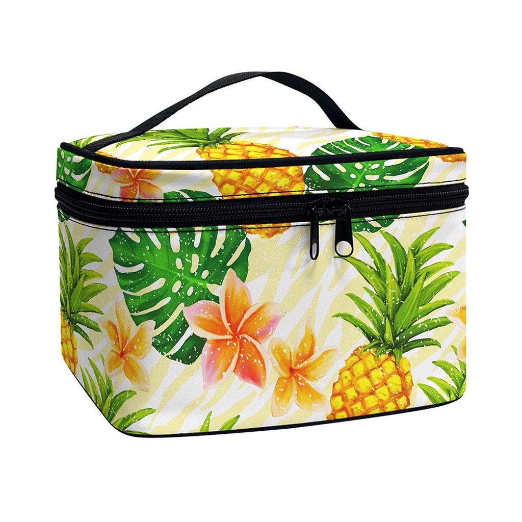 Beige Zebra Pineapple Pattern Print Travel Makeup Bag